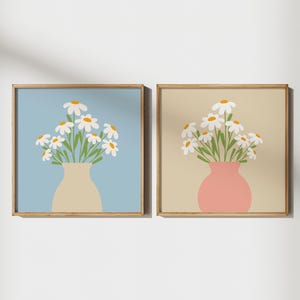 Daisy Print Set, Danish Pastel Prints, Wall Art Set of 2, Boho Printable Art, Digital Prints, Flower Printable Set, Boho Botanical Set