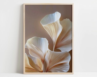 Grafika ścienna Japandi Gingko do druku | Minimalistyczny wystrój Zen | Neutralny nadruk botaniczny