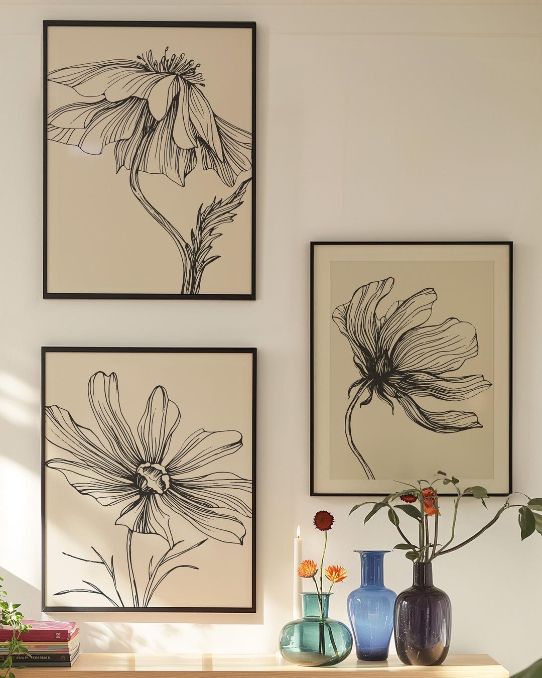 Minimalist Botanical Line Art Set of 3 Neutral Flower Printable Wall ...
