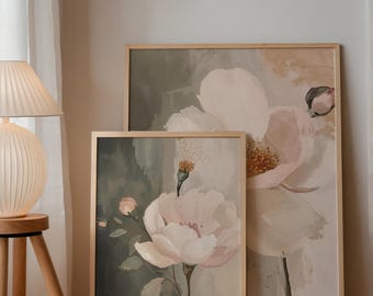 Minimalist Wall Art Printable Set of 2 Japandi Floral Botanical Digital Download