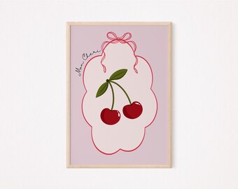 Vintage Cherry Print | Digital Art Download | Fruit Wall Art | Kitchen Art Printable | Trendy Wall Art | Coquette Cherry Wall Art