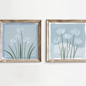 Modern Southern Floral Wall Art, Digital Download of Blue Green Flower Arrangement, Feminine Light Blue and Green, Botanical Decor