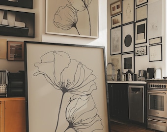 Modern Minimalist Floral Wall Art Printable Set Of 2 Bold Line Flowers