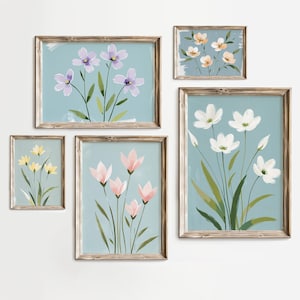 Modern Southern Floral Wall Art Set – Preppy Grandmillennial Botanical Prints, Digital Download Gallery Wall Decor