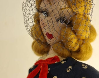 Frances - 1950s Inspired Doll in A Blue Rayon Dress