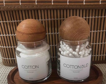 Bathroom Organizer Set: Glass Jars with Wooden Lids & Tray