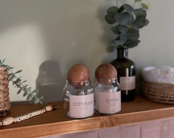 Wooden Lidded Glass Jar Set, Rustic Bathroom Organizer