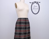 Vintage Black Plaid Pencil Wool Skirt