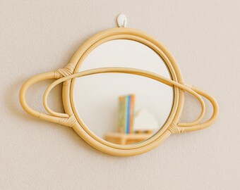 Rattan Saturn Mirror  | Handmade Natural Mirror for Kids Room | Eco-Friendly Montessori Wall Art