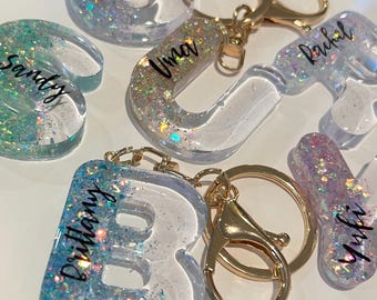 Personalised Resin Glitter Pastel Colour Letter Keychain /  Initials Keyring / Bag Chain / Resin Gift