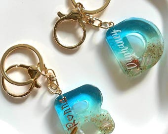 Personalized Resin Ocean Letter Keychain, Initial Bag Charm