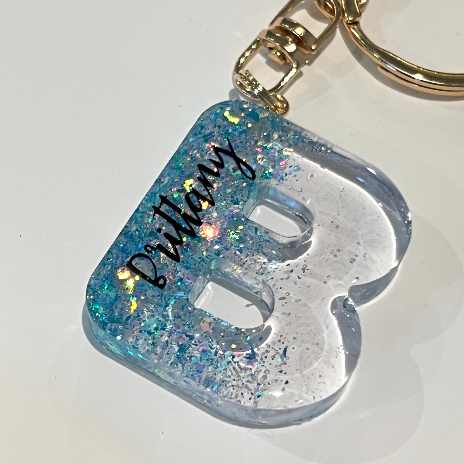 Colour Initials Personalised Resin Glitter Pastel Colour Letter Keychain / Initials ...