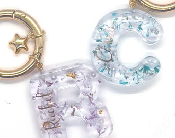 Personalised Resin Pastel Floral Beass  Letter Keychain / Flowers Initials Keyring / Resin Gift