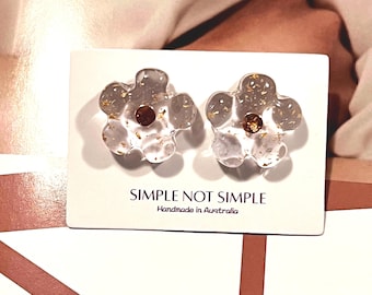 Resin Gold Flakes Clear Flower Earring Studs