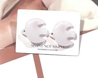 Resin White Birds Earring Studs