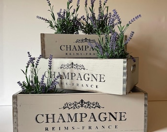 Vintage Wooden Storage Box: Metal Detail, Taupe White Finish choice of 3 sizes