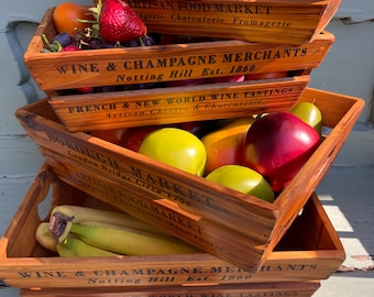 Rustic Pine Wooden Market Crate: Vintage Style Display Box, Vegetable Storage