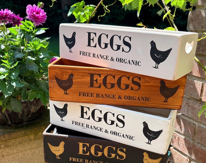 Vintage Style 12 Egg Wooden Crate: Rustic Chicken Design, choice of colours
