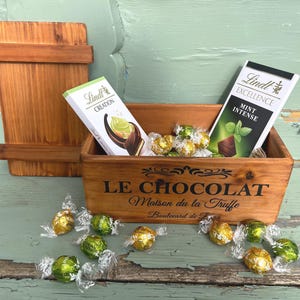 Rustic Pine Lidded Crate: Chocolat Design, Rope Handles- perfect  EASTER gift box filled with eggs