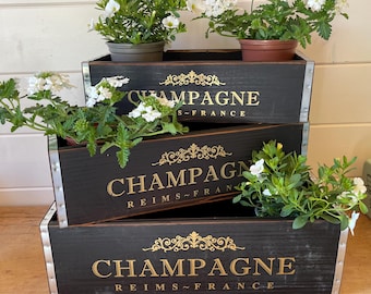Rustic Champagne Wooden Storage Crate: Vintage Style Pine Box