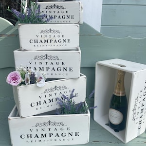 Rustic Pine Wood, White Champagne Crate:  Storage Box - 5 Sizes