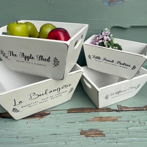Rustic French Style Pine Storage Crate: White Painted Display Box