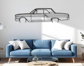 Silueta metálica del Fairlane Coupé de 1964 para la decoración de la cueva del hombre.