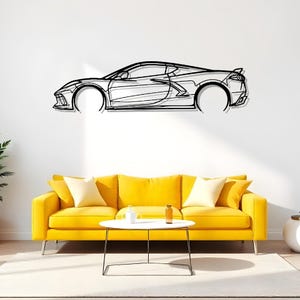 Corvette C8 Detailed Garage Wall Art For Performance Lovers, Car Silhouette For Home Office Or Den, Custom Car Gift, Gift Auto Lover