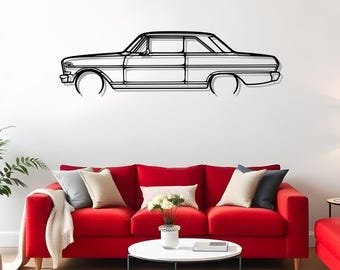 Silueta metálica del coche Nova de 1964 para la decoración de la cueva del hombre.
