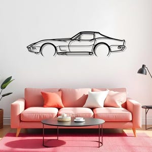 Corvette C3 1973 Detailed Garage Car Room Wall Art For Enthusiast, Silhouette Metal Gift, Auto Wall Accent, Fast Racer Gift