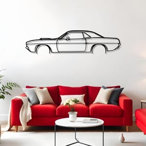 Cuda 1973 Detailed Garage Metal Wall Art For Car Collector, Automotive Silhouette Gift For Drivers, Auto Man Present, Car Wall Panel