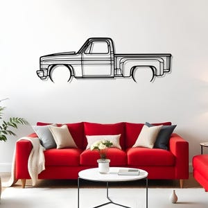 C10 Stepside 1987, decoración detallada de pared de garaje para conductores, idea de regalo con silueta de coche, obra de arte en metal, arte para aficionados a los coches, decoración de habitaciones con coches