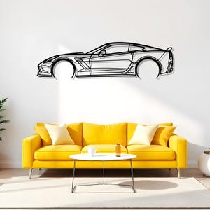 Corvette Z06 2LZ 2016 Detailed Auto Enthusiast Wall Art For Garage Decor, Car Fan Gift Idea, Metal Silhouette, Car Collectors Wall