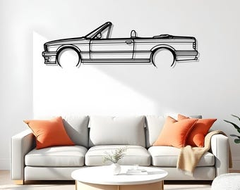 E30 Convertible Detailed Sporty Car Wall Art For Man Cave Or Office, Metal Silhouette Art For Car Enthusiasts, Art For Racers