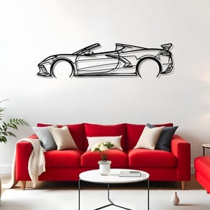 Corvette C8 Convertible Detailed Metal Silhouette Car Wall Art, Automotive Room Gift, Garage Decoration, Bold Auto Design, Metal Car Panel