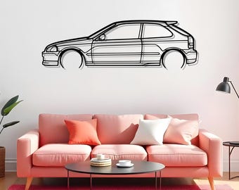 Civic Type R EK9 2000 Detailed Auto Enthusiast Wall Art For Garage Decor, Car Fan Gift Idea, Metal Silhouette, Art For Auto Buff