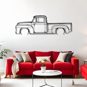 F100 1956 Detailed Garage Car Room Wall Art For Enthusiast, Silhouette Metal Gift, Gift For Boyfriend, Manly Wall Art, Metal Garage Art