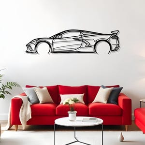 Corvette C8 HTC Detailed Garage Wall Decor For Car Enthusiast, Metal Silhouette Artwork, Gift Idea, Bold Auto Design, Fast Racer Gift