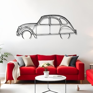 2CV 1966 Detailed Garage Wall Art For Motorsport Enthusiasts, Metal Car Silhouette For Auto Room, Auto Decor Piece, Auto Line Art