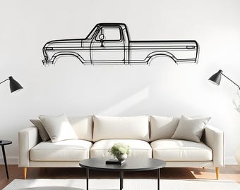 Silueta metálica de un Ford F-100 para la decoración de la cueva del hombre.