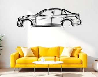 C63 AMG 2009 Detaljerad, djärv bilväggkonst för bil Guy Cave, metallsilhuett, present till män, konst för drivrummet, present till män