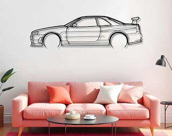 GT-R R34 Metal Car Silhouette For Garage Decor
