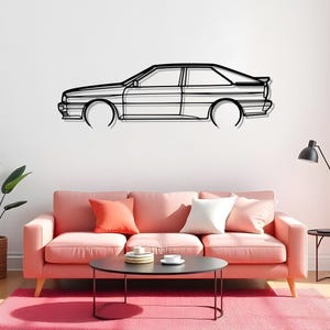 Decorazione da parete in metallo per garage da collezione di auto Quattro Turbo, regalo per lui, sagoma di auto, regalo con ritaglio di auto, decorazione da parete per auto da uomo