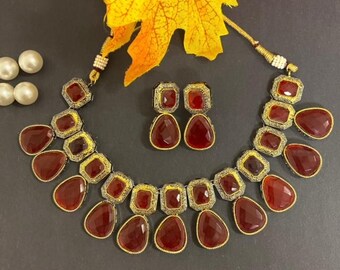 Cubic Zirconia Statement Necklace Set, Indian Jewelry