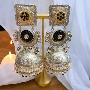 Romikas 92.5 Silver-Coated Jhumka Earrings with Pearls/Traditional Silver Earrings/Indian Jhumka/Statement Jhumka Earrings/Gift For Her
