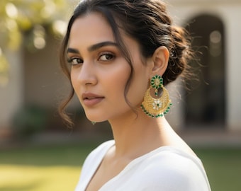 Gold Plated Polki Chandbali Earrings | Indian Wedding Jewelry