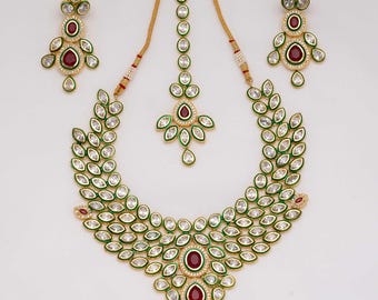 Zunaira Ruby & American Diamond Necklace Set: South Asian Bridal Jewelry