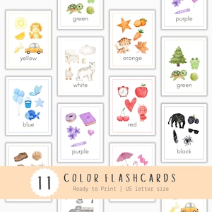 Tarjetas de colores, tarjetas con temática de acuarela, tarjetas de colores, colores para aprender, materiales de aprendizaje, imprimibles educativos, tarjetas Montessori