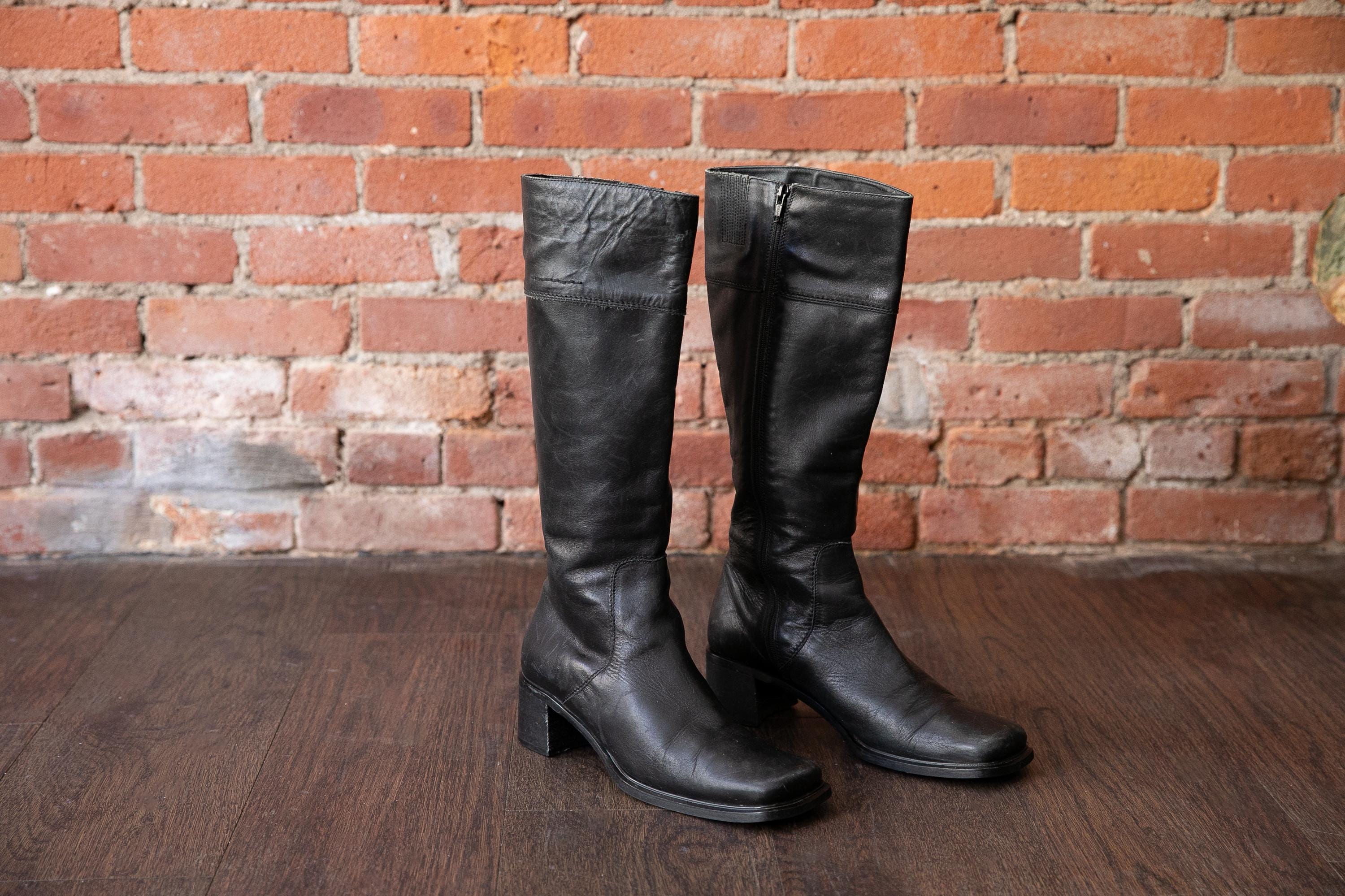 Y2k Leather Boots - Etsy