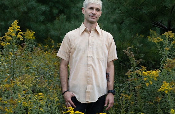 Mens Butter Yellow Shirt - Short Sleeve Button Do… - image 1